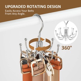 ZEDODIER Belt Hanger, 4 Pack Belt Rack Closet Accessories Organizer, Maximum 24 Storage Capacity, Hanging Holder Storage Hook for Belt, Bra, Tank Top, Tie, Scarf, Purse