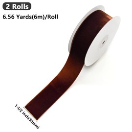 CABODYALS 2 Rolls 12M 38mm Dark Brown Velvet Ribbon Wide Soft Velvet Fabric Trims Roll Vintage Single Face Spool Ribbons for Gift Wrapping Floral Bouquets Festival Decorations Diy Crafts