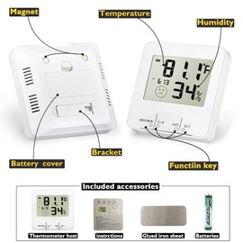 Digital Hygrometer Indoor Thermometer Humidity Temperature Gauge Meter Room Thermometer with Time Display MaxMin Temperature Record Alarm Clock White LXSZRPH (2)