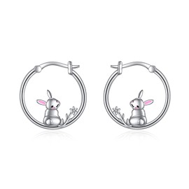 Bunny Hoop Earrings for Women 925 Sterling Silver Rabbit Jewelry Gift for Teen Cute Animal Huggie Earrings