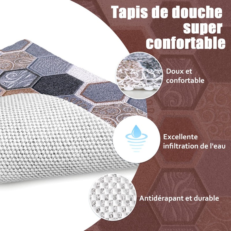 Shower Mat Non-Slip 60x60cm Safety Bath Mat Comfort Soft with