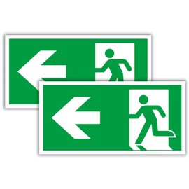 Pack of 2 – Sign Emergency Exit Sign Arrow Left 30 x 15 cm x 3 mm Escape Route Sign Rescue Path – Rescue Sign – Sign Emergency Exit for Information Sign – Safety Marking BerpaHome