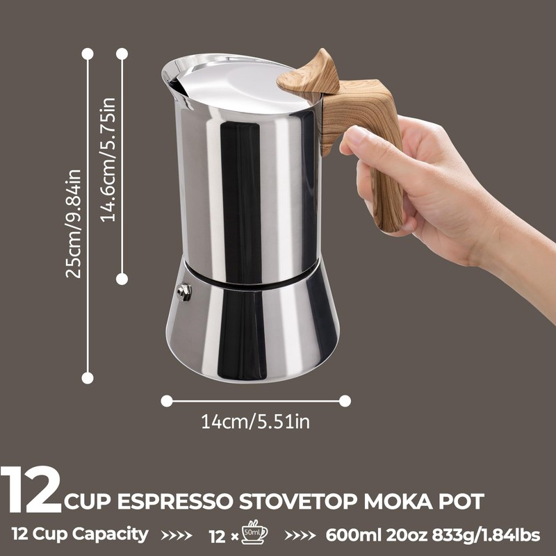 Uncoated 12 Cup Moka Pot 304 Thickened Stainless Steel Coffee