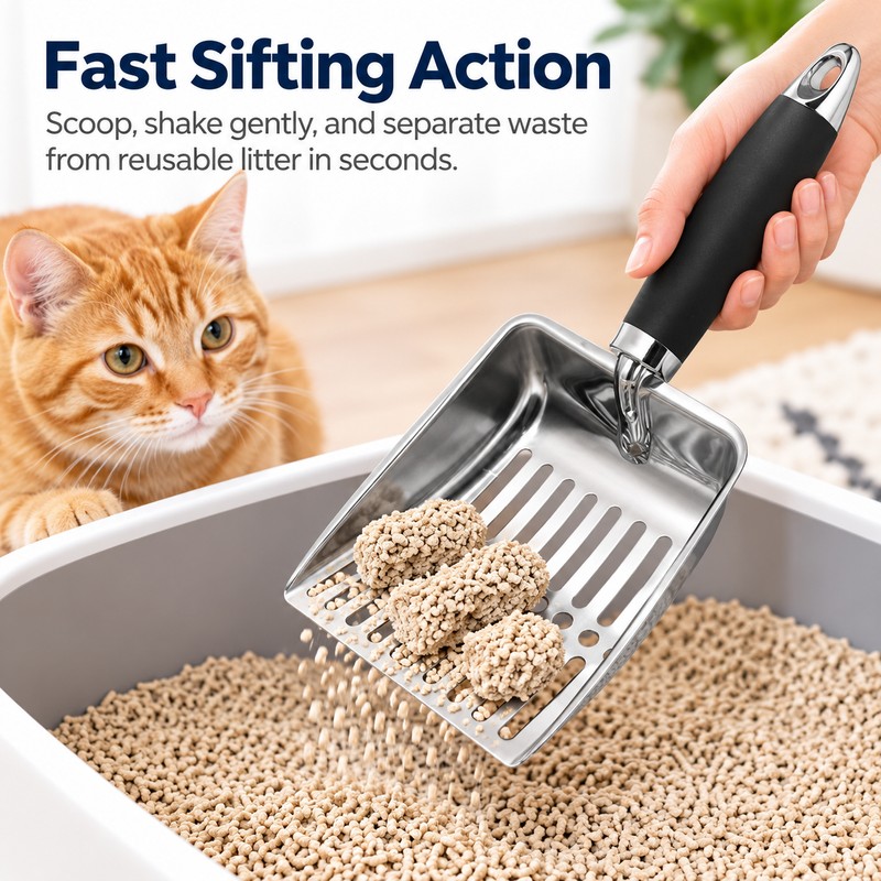 Stainless Steel Cat Litter Scoop for Easy Cleaning – Long