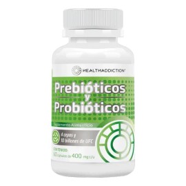 HEALTHADDICTION - Probióticos y Prebióticos con 4 Cepas y 10 Billones de UFC Suplemento Alimenticio con FOS de Raíz de Achicoria  Equilibrio...       