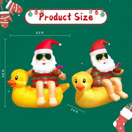 VOCADE 4.5FT Christmas Inflatable Outdoor Decoration Santa on Duck Inflatable Christmas Decoration Cute Blow Up Duck Santa Claus Inflatable with LED Lights for Yard Garden Lawn Xtmas Party Decor