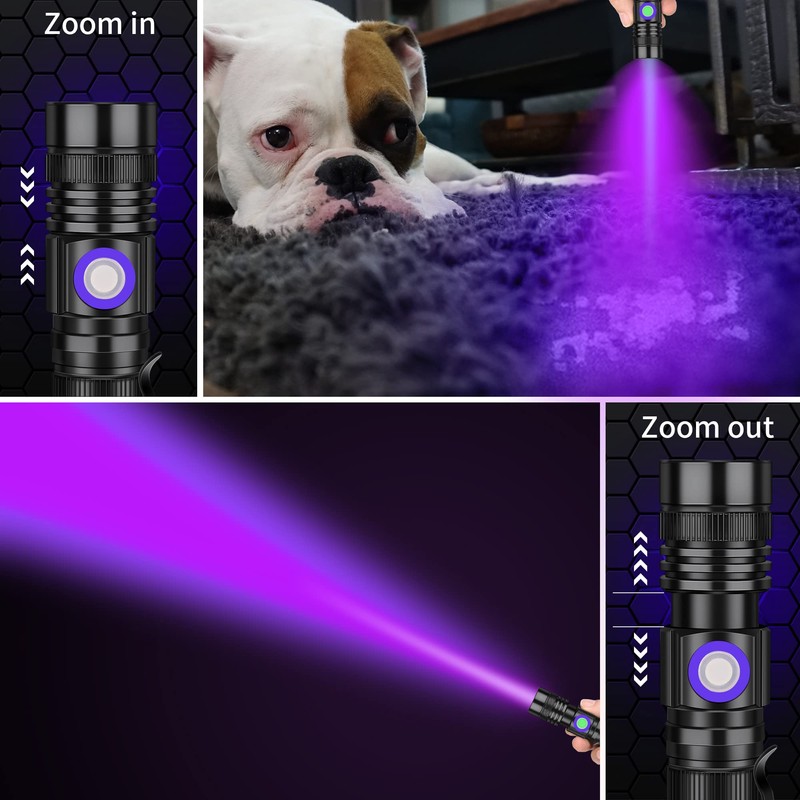 DARKBEAM UV Flashlight 395nm Blacklight Rechargeable USB, Wood's lamp Ultraviolet