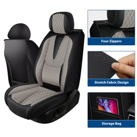 RAWAKORW Front Car Seat Covers Fit for Ford Mustang 2007-2022: Waterproof Leather Car Seat Covers, Scratch-Resistant, Easy to Install, Custom Fit with Lumbar Support(2 Seats, Black&Grey)