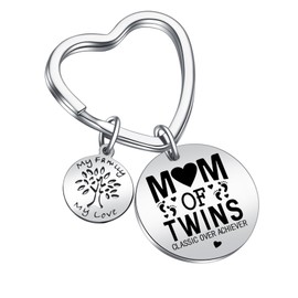 JIUSHUN Twin Mom Gift Mom Of Twins Keychain New Mom Keychain First Mother's Day Keychain For Twin Mama Gift Baby Reveal Gift Twins Mother Keychain Pregnancy Gifts Mommy Gift