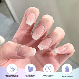 Oauee Semi Cured Gel Nail Strips | 20 Gel Nail Stickers | For Uv/Led Manicure Lamps | Salon Quality, Easy Application And Removal(Pink And White Interlaced Nail Art Style)