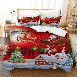 Yzehomijia Christmas Bed Linen, Soft Duvet Cover, Santa, Snowflakes Print, Christmas Gift for Children, Teenagers with Zip and 2 Pillowcases 50 x 75 cm (R1, 200 x 200)