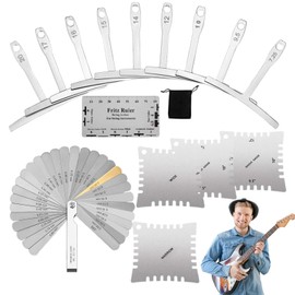 Guitar Action Gauge - Stainless Steel Guitar Setup Tools String Action Ruler,Radius Measurer Measuring Tools with Storage Bag for Musicians Guitarists