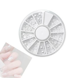 Ginhkok Half Round White Pearl Nail Parts 6 Sizes 1.5mm 2mm 3mm 4mm 5mm 6mm Pearls Assorted Pack Mix Gel Nail Art with Case (White)