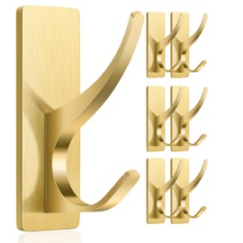 pickpiff Self Adhesive Wall Hooks for Hanging: Extra Sticky 10 LB, Stick-On Hangers for Coat/Towel, for Bathrooms,Shower Wall Door Kitchen, Gold 6 Pack