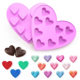 Baderke 2 Pcs Heart Shaped Silicone Molds for Baking, 10 Cavities Valentines Silicone Molds, Heart Molds for Valentine's Day Chocolate Candy Ice(Purple)