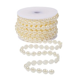 Guirnalda de perlas de 10 mm, semicircular, 11 yardas planas, para manualidades, decoración de árbol de Navidad (marfil)