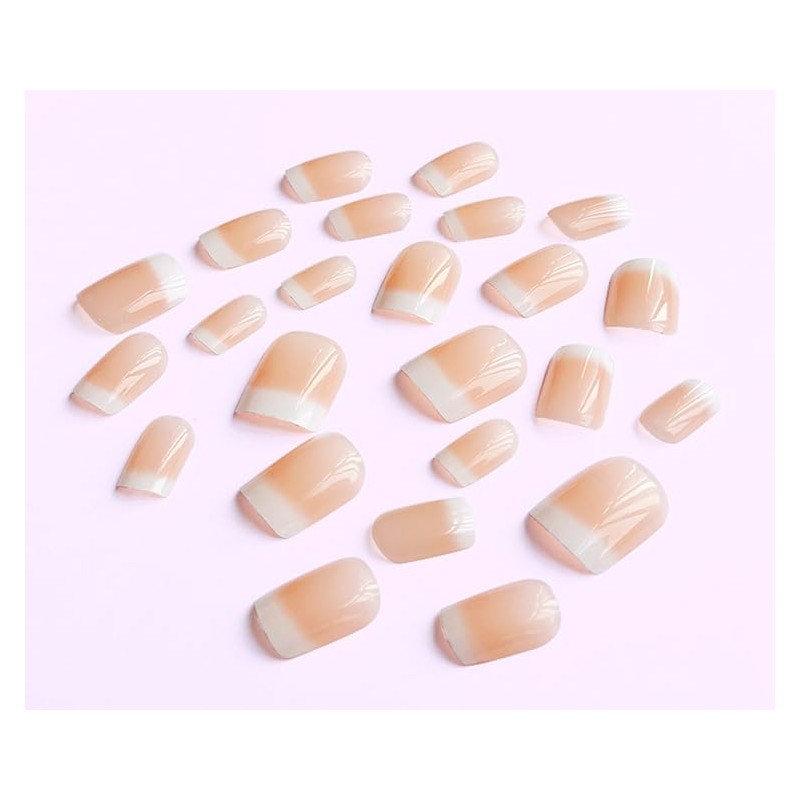 Resweky French Print on Medium Nails Long Square Fake Nails