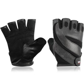 Wilhelm Sell® Leather Fitness Sports Gloves - for Strength Training and Bodybuilding - Extra Wide Wrist Wrap - Handy Storage Bag (1 Pair - Size L Black V2)