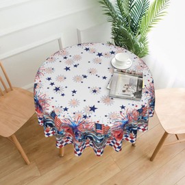 Memorial Day 4th of July Tablecloth Round 60 inch Patriotic American Flag Truck Star Table Cover Independence Day Tablecloths Decorative for Holiday Party Dining Room Kitchen Indoor Outdoor Home Decor