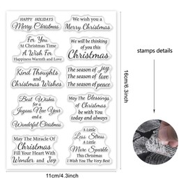 ORIGACH Merry Christmas Wishes Clear Stamps Blessing Words Silicone Stamps for Christmas Cards Making DIY Scrapbooking Photo Album Decoration, 6.3x4.3inch