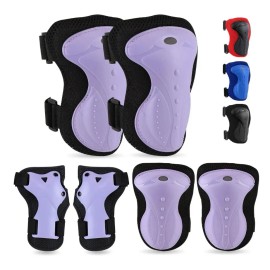 Trixter Kit De Protección Para Patinaje Para Adultos Adolescentes Color Violeta. Equipo De Protección De 6 Piezas Rodilleras Coderas Y Muñequeras Para Bicicleta Scooter Skate Patineta