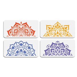 Pack of 4 Half Mandala Flowers Tile Stencils for Painting 30 x 15 cm Art Drawing DIY Crafts Reusable Stencil for Painting on Wood Walls Floors Fabric Canvas