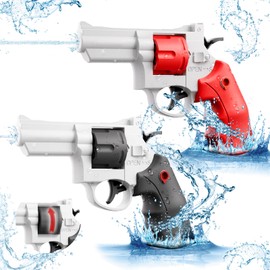 Squirt Gun for Kids-Summer Cool Soaker Water Guns for 3 4 5 6 7 8+Years Child&Adults-Long Range 2 Pcs Outdoor Toy for Swimming Pool Yard Lawn Beach-Rotating Clip Design (Revolver Ice Grey+Orange Red)