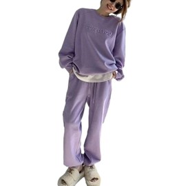 1/2 Plus Women's 2 Piece Sweatsuit, Travel Wear, Room Wear, Top and Bottom, purple