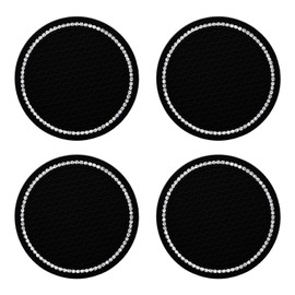 Bojueshaw 4pcs Diamond Studded Car Coasters,Anti-Slip and Heat-Resistant,Circular Design Suitable for Most Car Models,Ideal for Cars and Travel(Black)