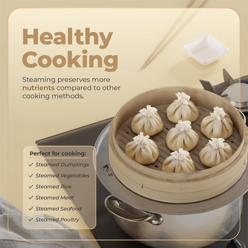 Prime Home Direct Bamboo Steamer Basket 10-Inch | 2-Tier Steamer