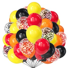 10 Inch Colorful Latex Balloons Black Orange Yellow Red Balloons 50 Pack with Confetti Ballons for Construction Car Monster Truck Mouse Theme Birthday Party Decoration