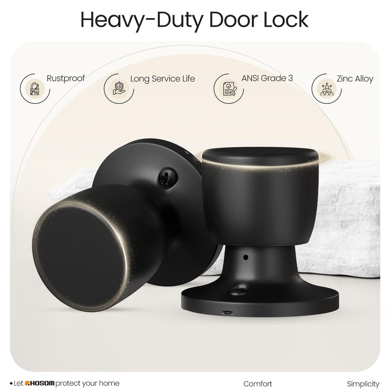 HOSOM 6 Pack Dummy Door Knobs，Matte Black Door Knobs Keyless