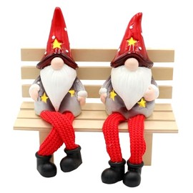 Dekohelden24 LED Ceramic Gnome Edge Seater with Hat in Red, Grey and White, Set of 2, L/W/H 6.3 x 5.8 x 19 cm