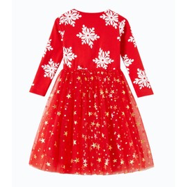 Niyage Girls Christmas Dress Toddler Baby Xmas Holiday Outfits Long Sleeve Stars Tulle Tutu Party Dresses Snowflake Red 140