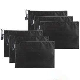 Zipper File Bags,6 Pcs A5 Wallets Bank Bag with Zip Travel A5 Document Wallet Waterproof Oxford Cloth Zipped Pouch 24 x 18 cm for Document Folder,Toiletry Bag,Money Folder(Black)