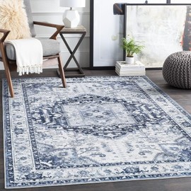 xilixili 8x10 Area Rugs,Washable Rug Anti-Slip Backing Area Rugs for Living Room - Stain Resistant Rugs for Bedroom,Vintage Printed Home Decor Large Area Rug (Navy Blue,8'x10')