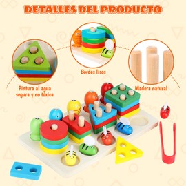 3 en 1 Juguetes Montessori para Niños, Juguetes Educativos, Juguete de Clasificación de Formas, Juego de Habilidades Motoras Finas de Aprendizaje Preescolar, Regalos de Navidad para Niños y Niñas