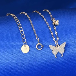 CPSLOVE Women's 925 Sterling Silver Butterfly Necklace Pendant Elegant Butterfly set Zircon Pendant for Girls Fashion Necklace Choker, Gold
