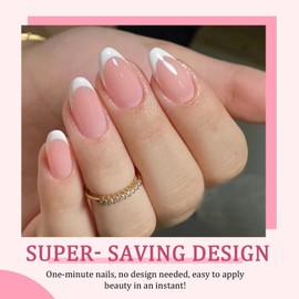 French Press On Nails - 240pcs French Tip False Nails Short - Oval Almond Nail FrenchManicure Kit - White Tip Pink False Nails - Full Cover Glue On Nails For Women Nail Art DIY