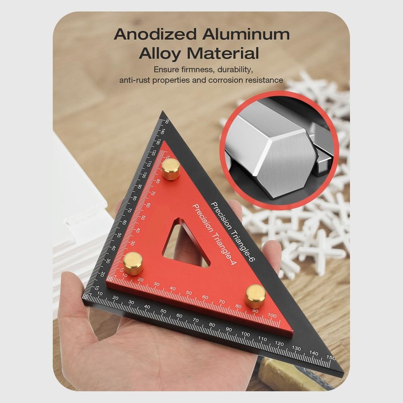 Double Triangle Ruler Detachable 4 Inch and 6 Inch Aluminum