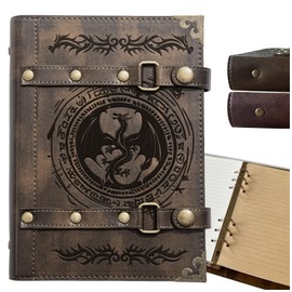 DUROTAN DND Notebook Journal Refillable Leather A5 Binder 400 Pages For Dungeons and Dragons Gifts D&D Accessories for dm players Men&Women(3-Khaki-Dragon Totem)