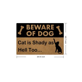 MjiejieM Funny Mats Beware of The Dog The Cat is Shady as Hell Too Indoor Floor Welcome Mat for Entrance Way Rubber Back for Front Door Indoor Outdoor Cute Rugs 23.6"(L) x 15.7"(W)