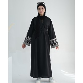 Zofocy Embroidered Muslim Abaya Long Sleeve Dubai Dress Turkish Robe Zipper Maxi Dess Women Eid Clothes
