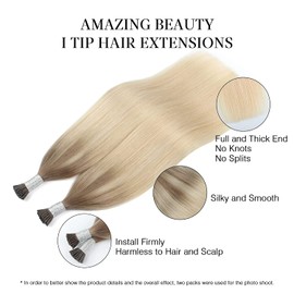 ABH AmazingBeauty Hair I Tip Hair Extensions Human Remy Hair 24 Inch I tip Ombre Ash Brown to Blonde Remy Pre Bonded Fusion Human Hair Extensions Balayage Invisible Straight 50strands 50 Grams