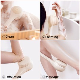 Oh,XIYU. Electric Body Brush Back Scrubber for Shower, Waterproof Long Dual Handle Power Body Scrubber with 3 Heads, Rechargeable Bath Brush & 2 Speeds, for Cleansing, Exfoliating and Massaging Skin