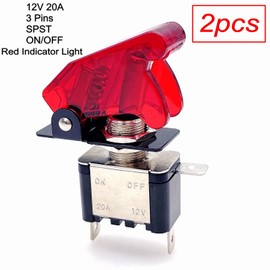 JZK 2x Toggle Switch SPST ON/OFF 3 Pin Red LED Light 12V 20A Heavy Duty Metal Rocker Toggle Switch Flick Flip with Red Cap