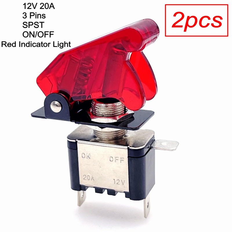 JZK 2x Toggle Switch SPST ON/OFF 3 Pin Red LED
