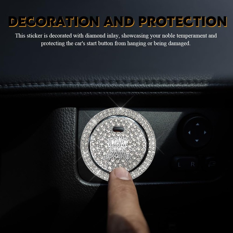 HQRNYP Bling Crystal Car Engine Start Ring Sticker, Push Start