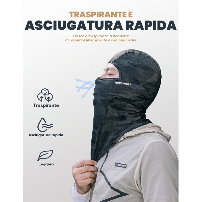 ROCKRBOS Passamontagna Estivo Moto Protezione UV Traspirante Uomo Donna