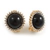 Round Crystal with Black Acrylic Bead Clip On Earrings in
